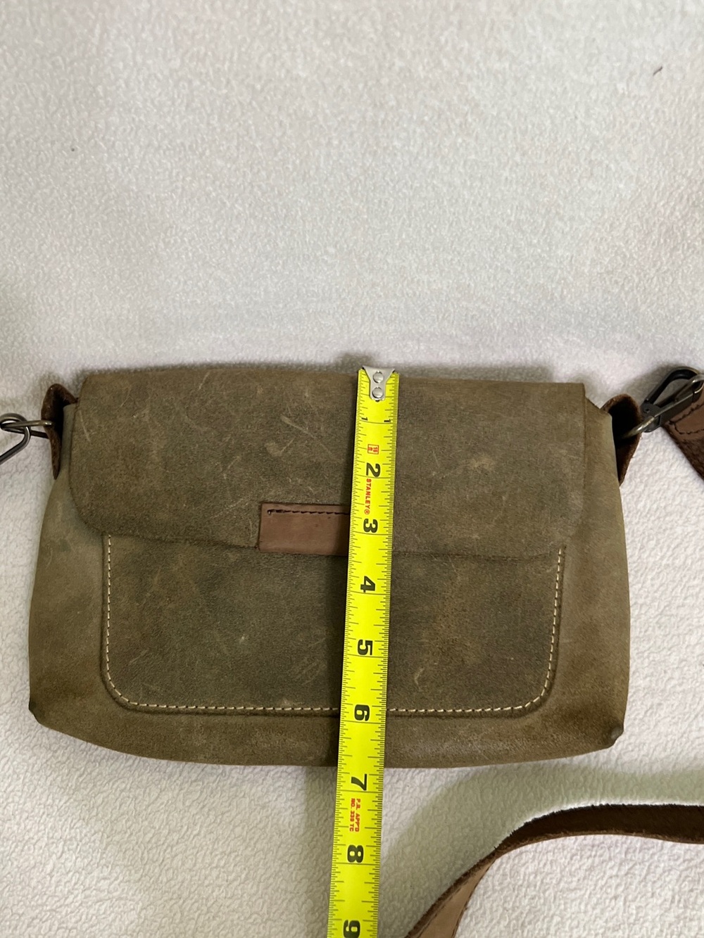 Lempp and Yin Olive Green Distressed Leather Crossbody Bag Handmade Purse - Picture 13 of 14